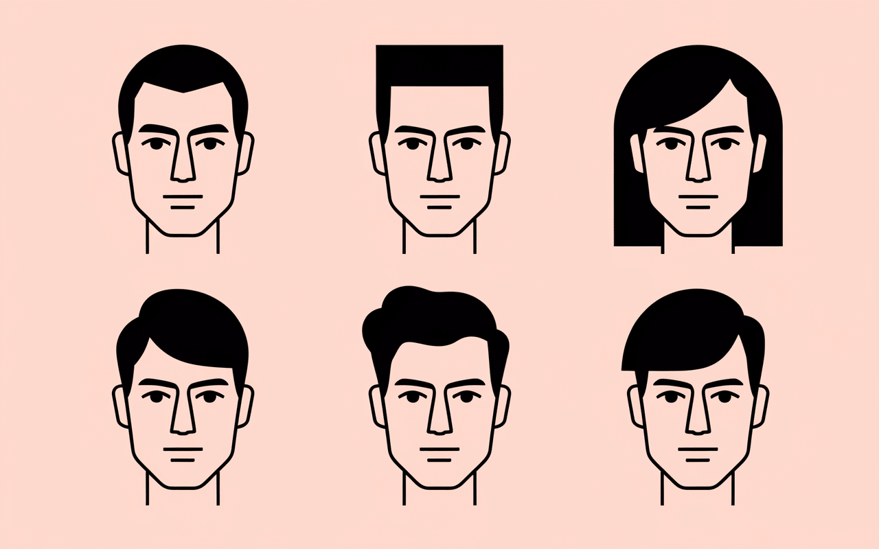 Formes de visages masculins avec coiffures mi-longues