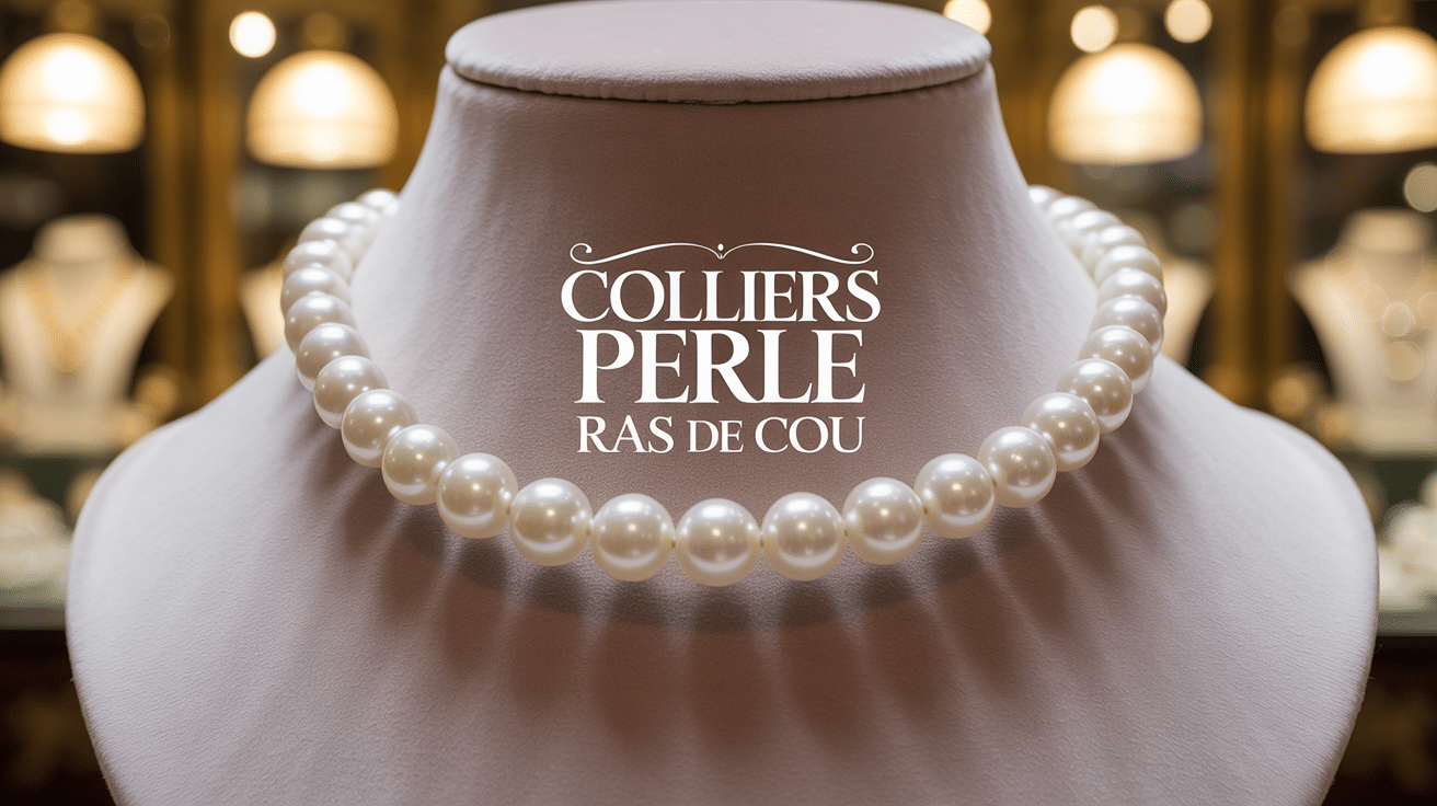 Collier perle ras de cou sur support velours