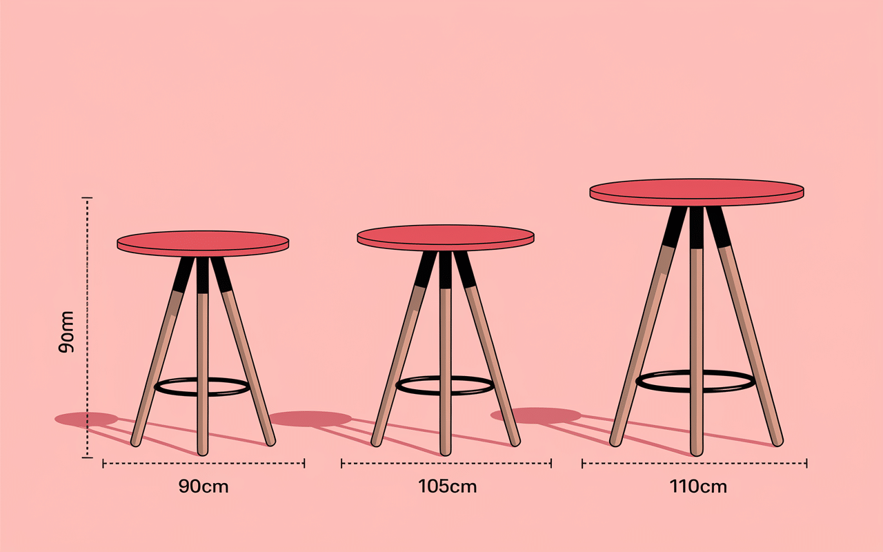 Illustration comparant différentes hauteurs de table haute