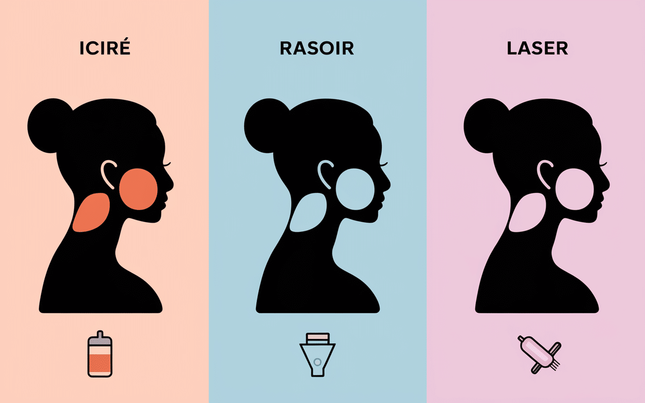 Schéma silhouettes type d'épilation maillot laser cire rasoir