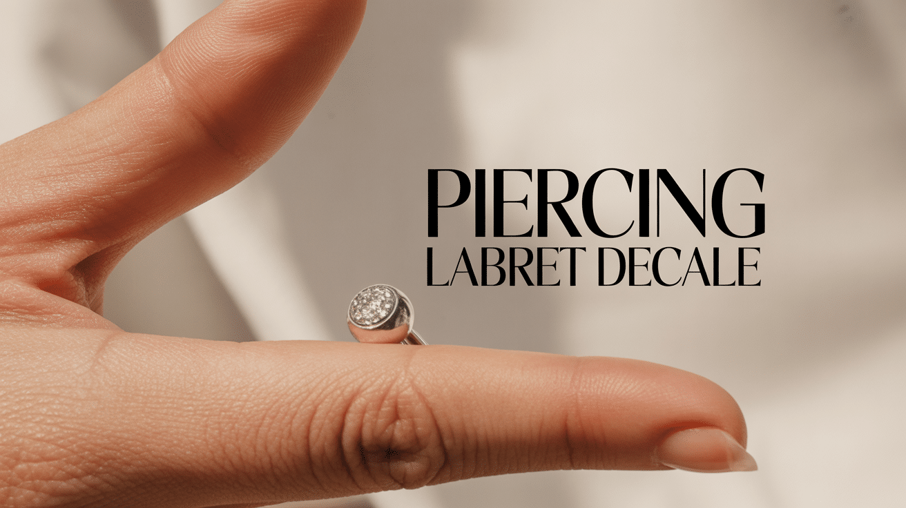 Gros plan lèvre avec piercing labret décalé argenté