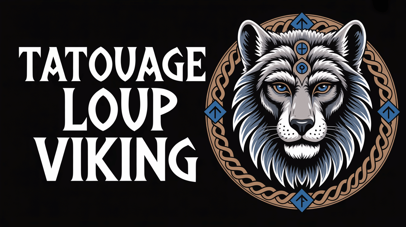 Tatouage loup viking stylisé motifs nordiques