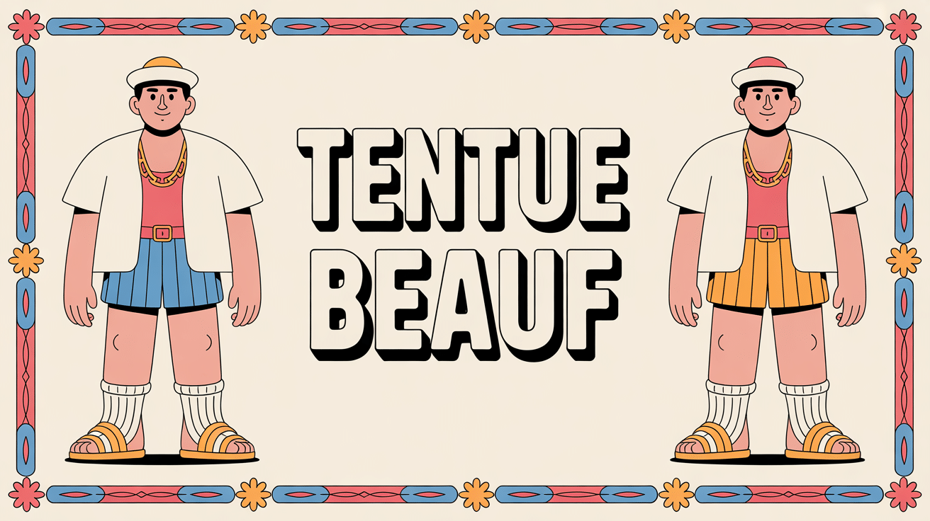 Illustration cartoon homme tenue beauf marcel short sandales chaussettes casquette