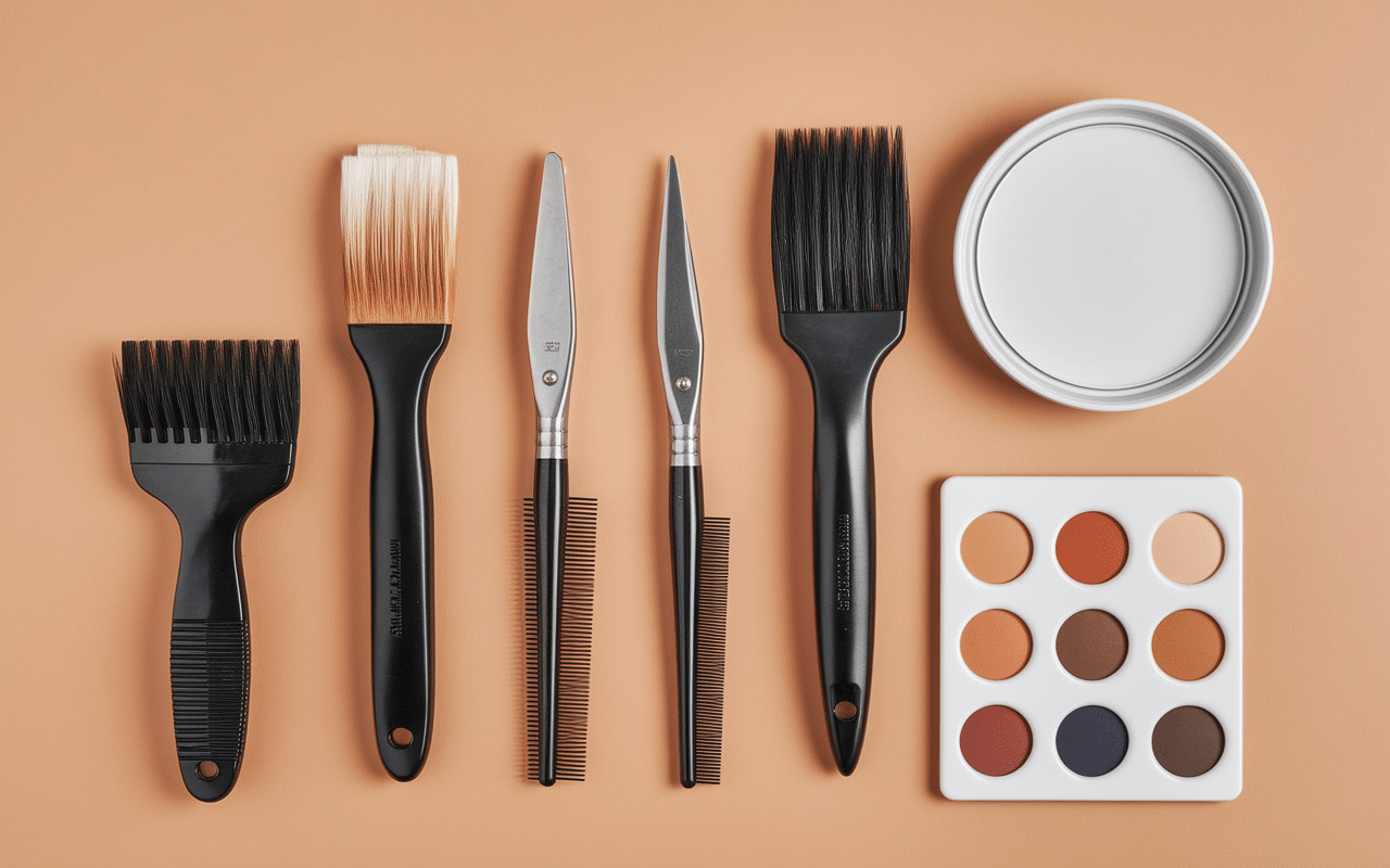 Outils coloration balayage caramel lisse