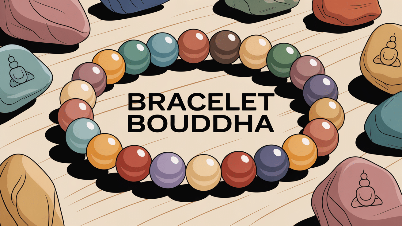 Bracelet bouddha en perles naturelles sur bois avec pierres précieuses