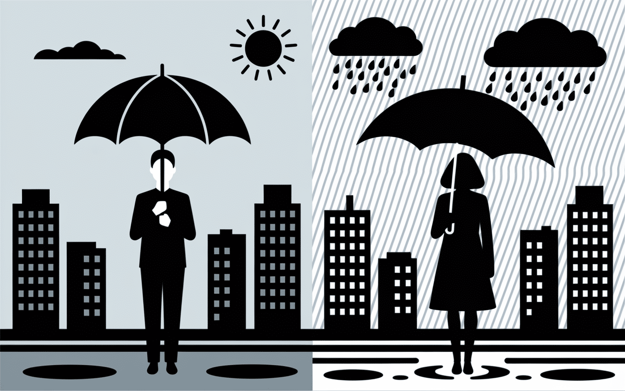 Comparaison cape de pluie et parapluie venté