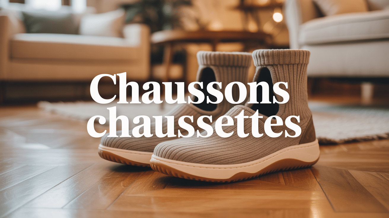 chausson chaussette posé sur parquet ambiance salon