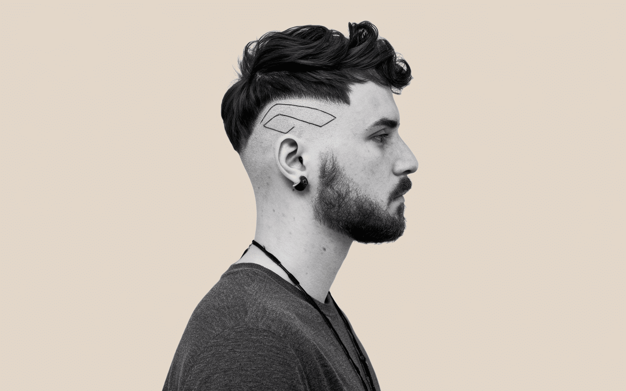 Profil homme coupe couronne géométrique côtés rasés