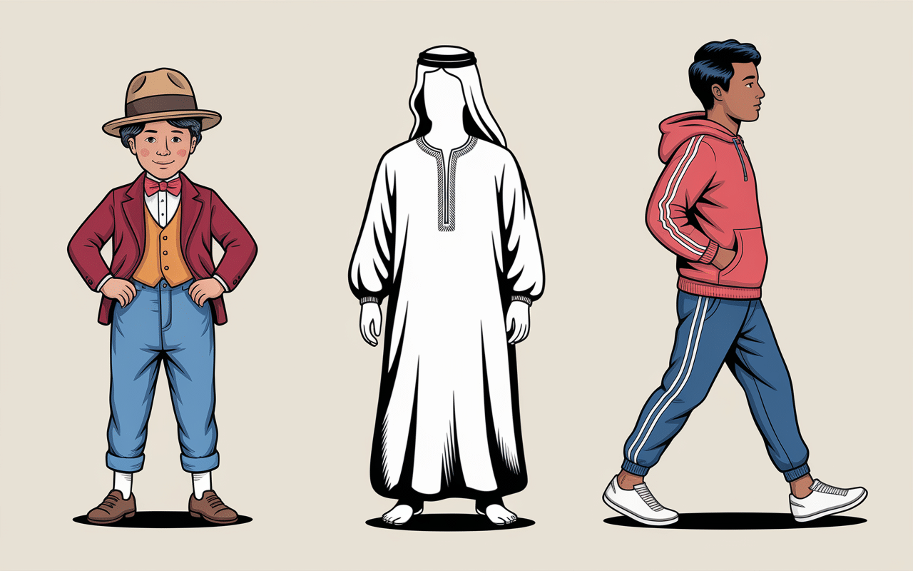 Evolution vetement en j jean jellaba jogging