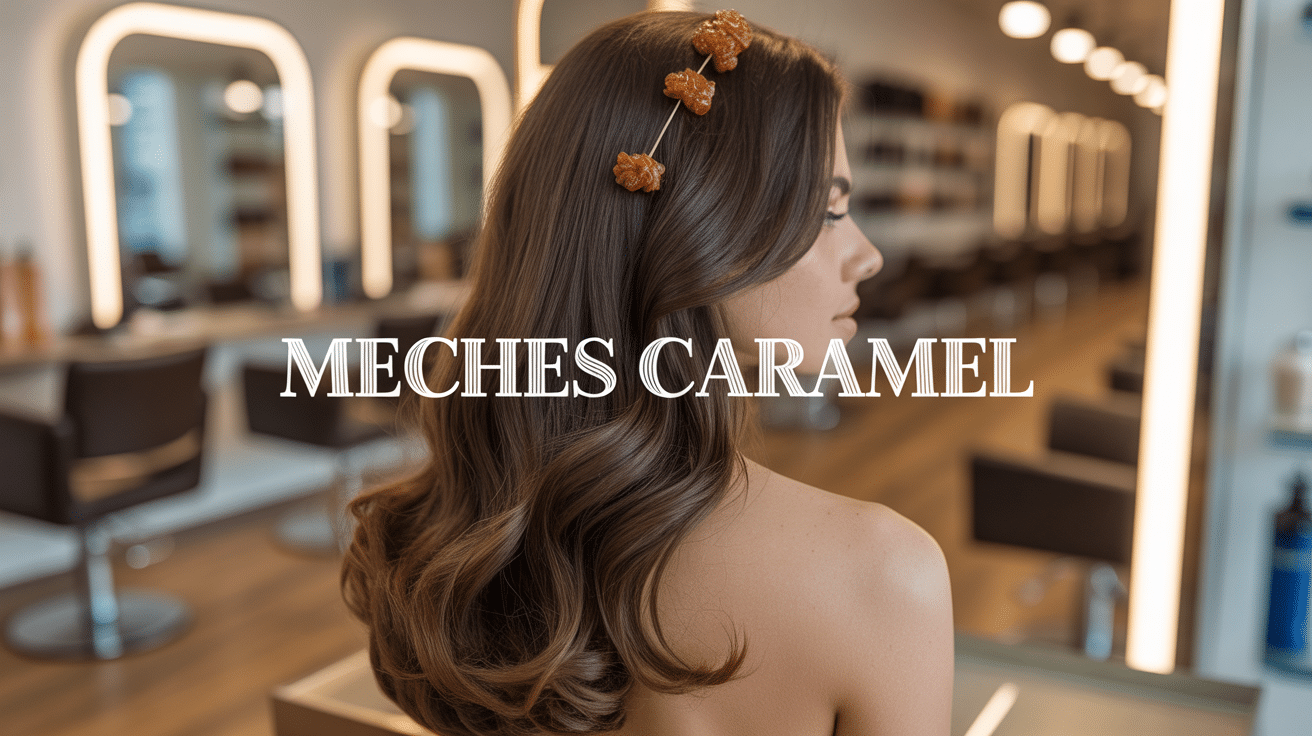meches caramel sur cheveux bruns en salon moderne