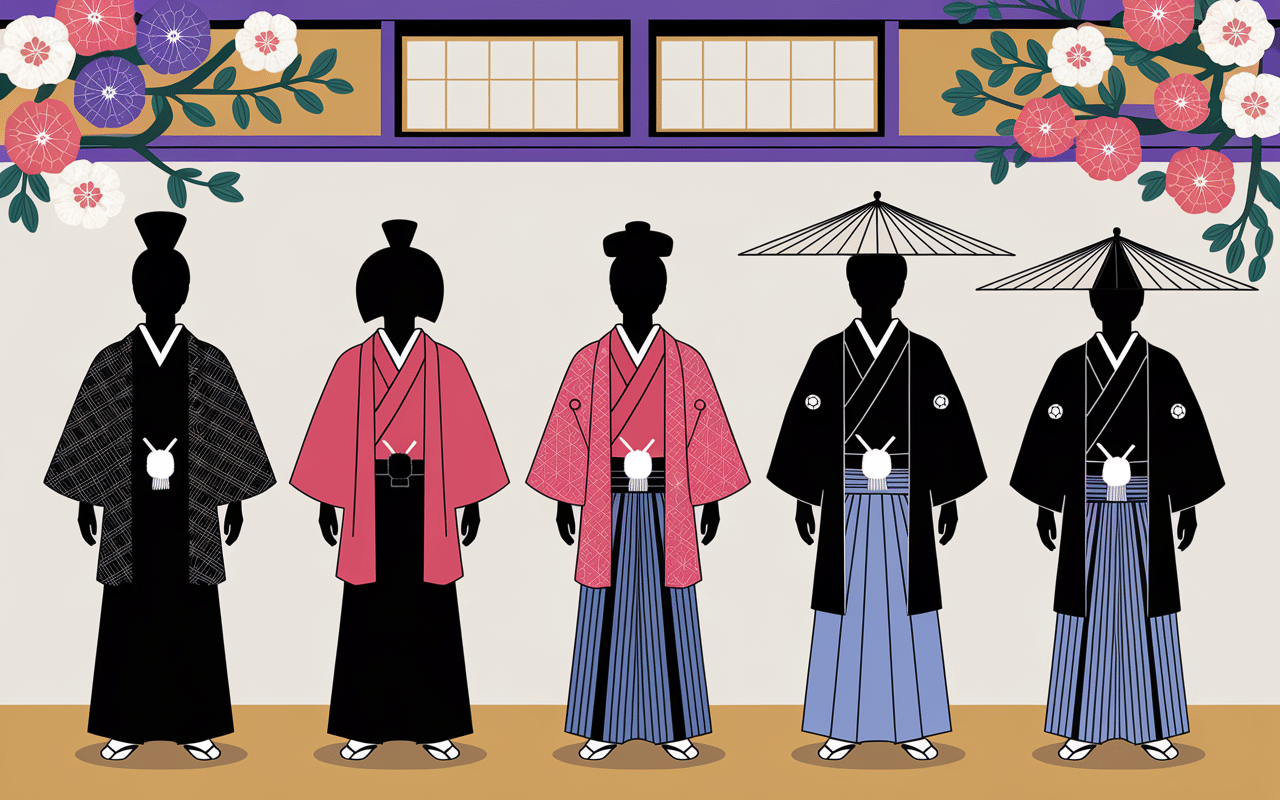 illustration historique haori silhouettes traditionnelles