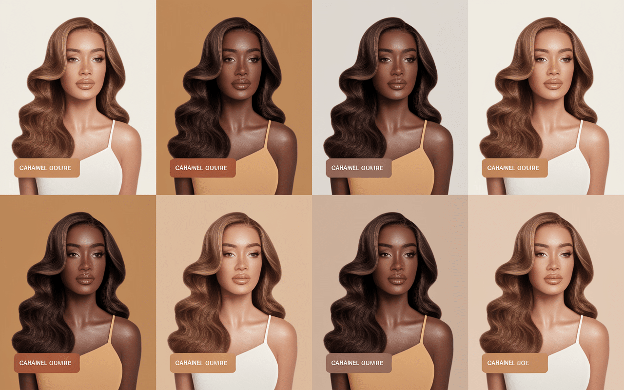 palette nuances caramel couleur cheveux et carnations