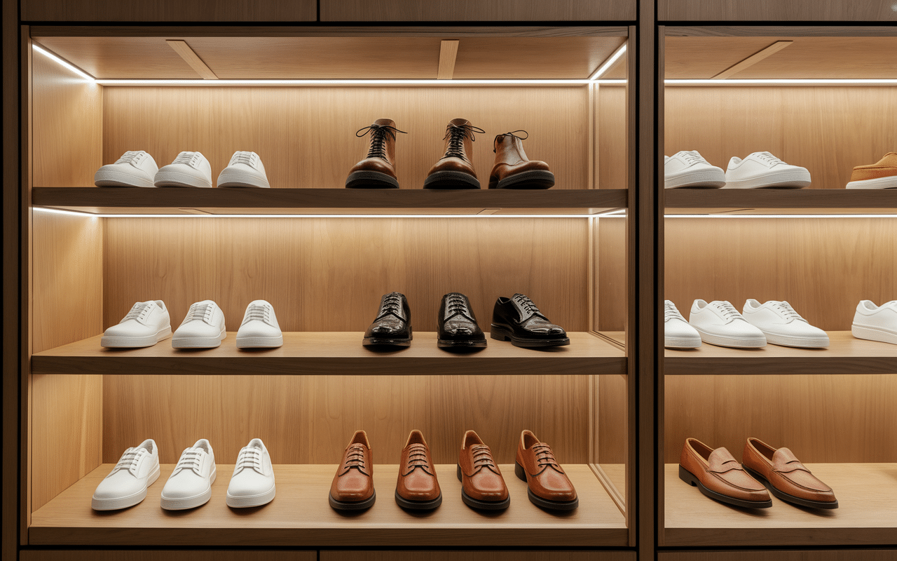 vitrine chaussures marques homme sneakers derbies mocassins