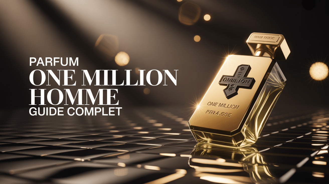 flacon doré parfum one million homme sur fond noir luxueux