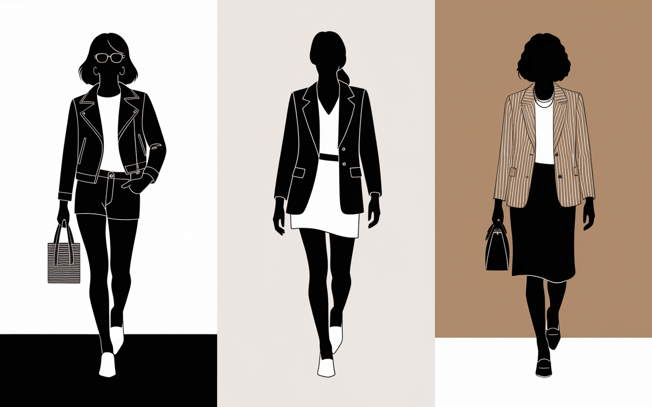 Silhouettes robe année 70 avec vestes et accessoires contemporains