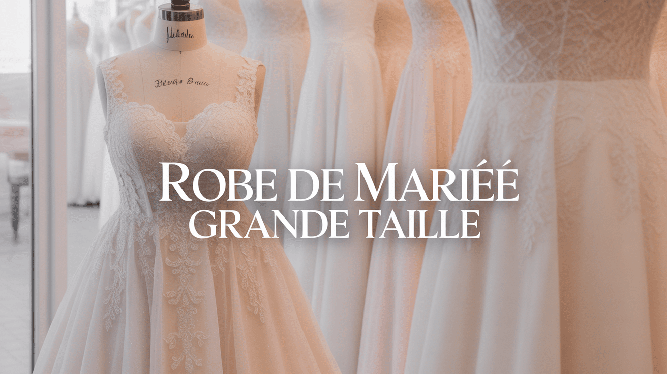 Robe de mariée grande taille élégante sur mannequin en boutique