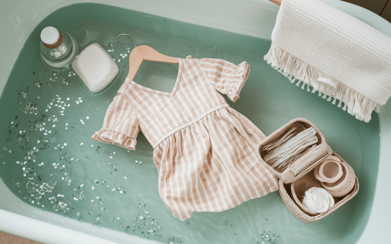 entretien robe licorne dans bassine savonneuse