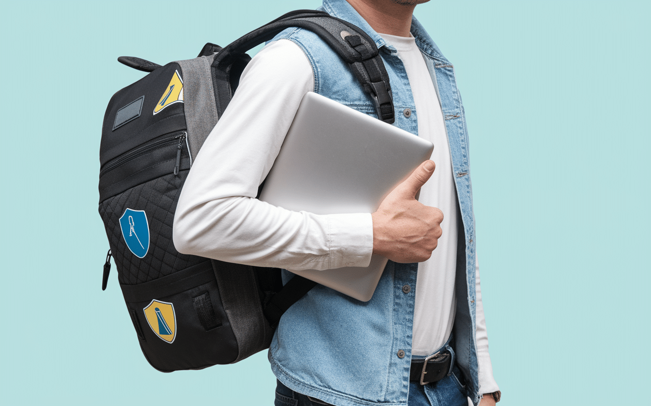 Coupe d’un sac homme pour ordinateur montrant la sécurité