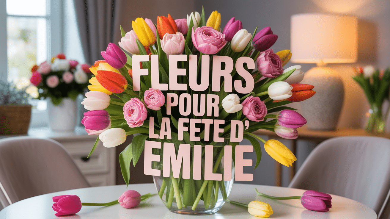 bonne fete emilie fleurs bouquet varié dans vase élégant