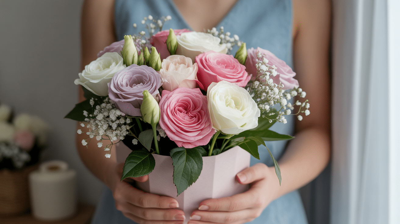 bonne fete emilie fleurs bouquet main élégante