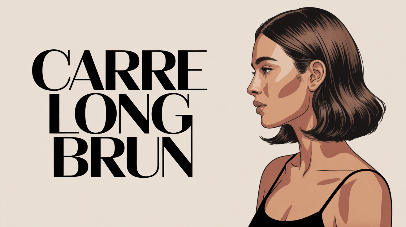 Portrait femme carre long brune fond minimaliste