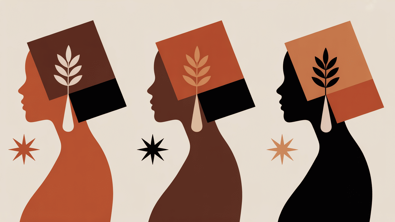 Illustration carre long brune trois profils femmes