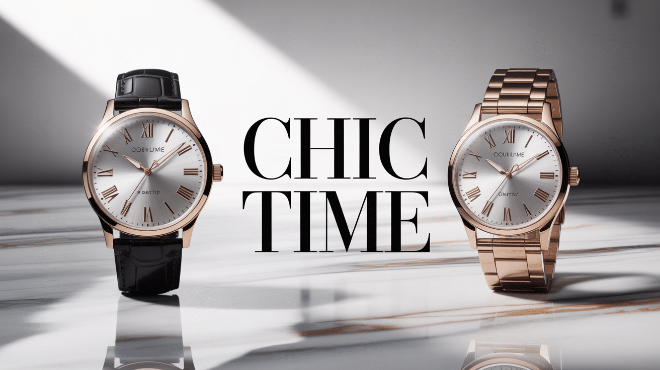 Montres chic time luxe sur marbre blanc