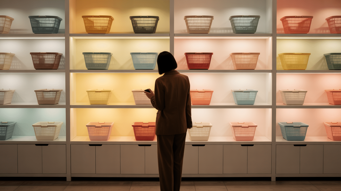 Scène en boutique avec sélection de gay sneakers colorées