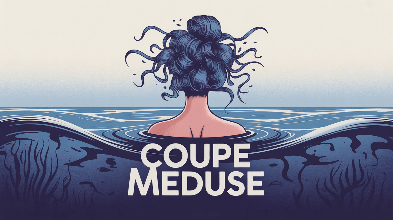 femme dos coupe meduse mèches flottantes illustration