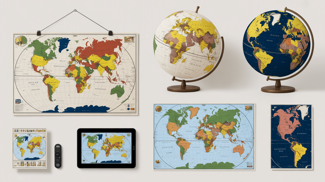 Différents formats de planisphere mural bureau interactif globe