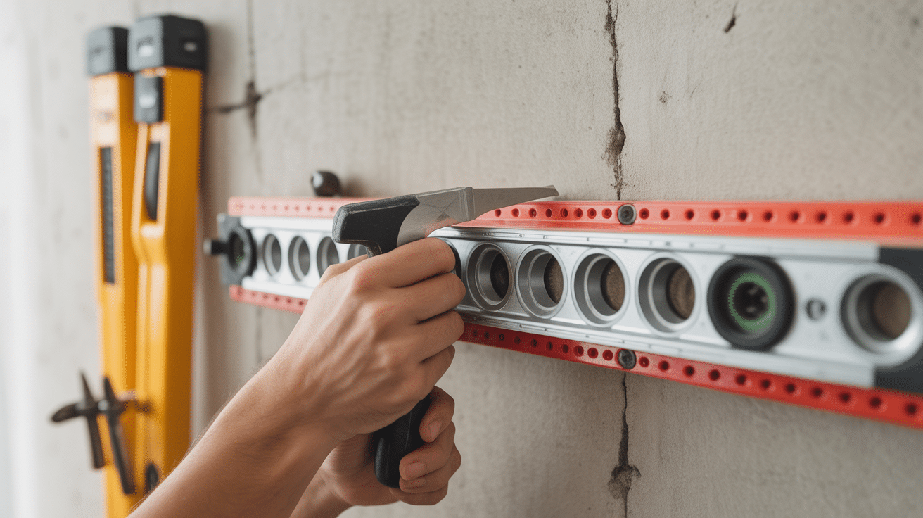 fixation porte balai mural perçage mur niveau