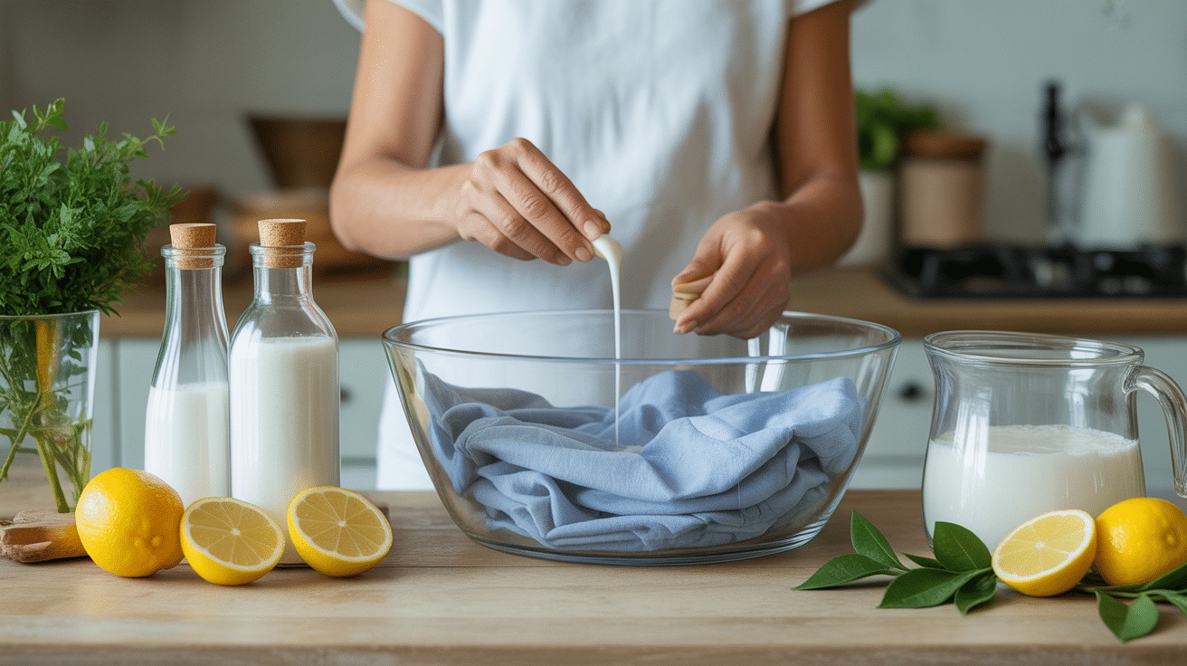 Linge déteint astuce grand-mère vinaigre citron bassin trempage