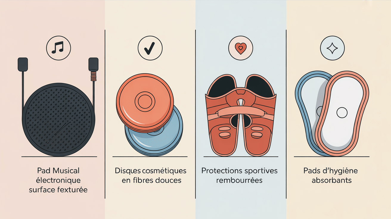 Comparatif visuel pads musique soins sport hygiène