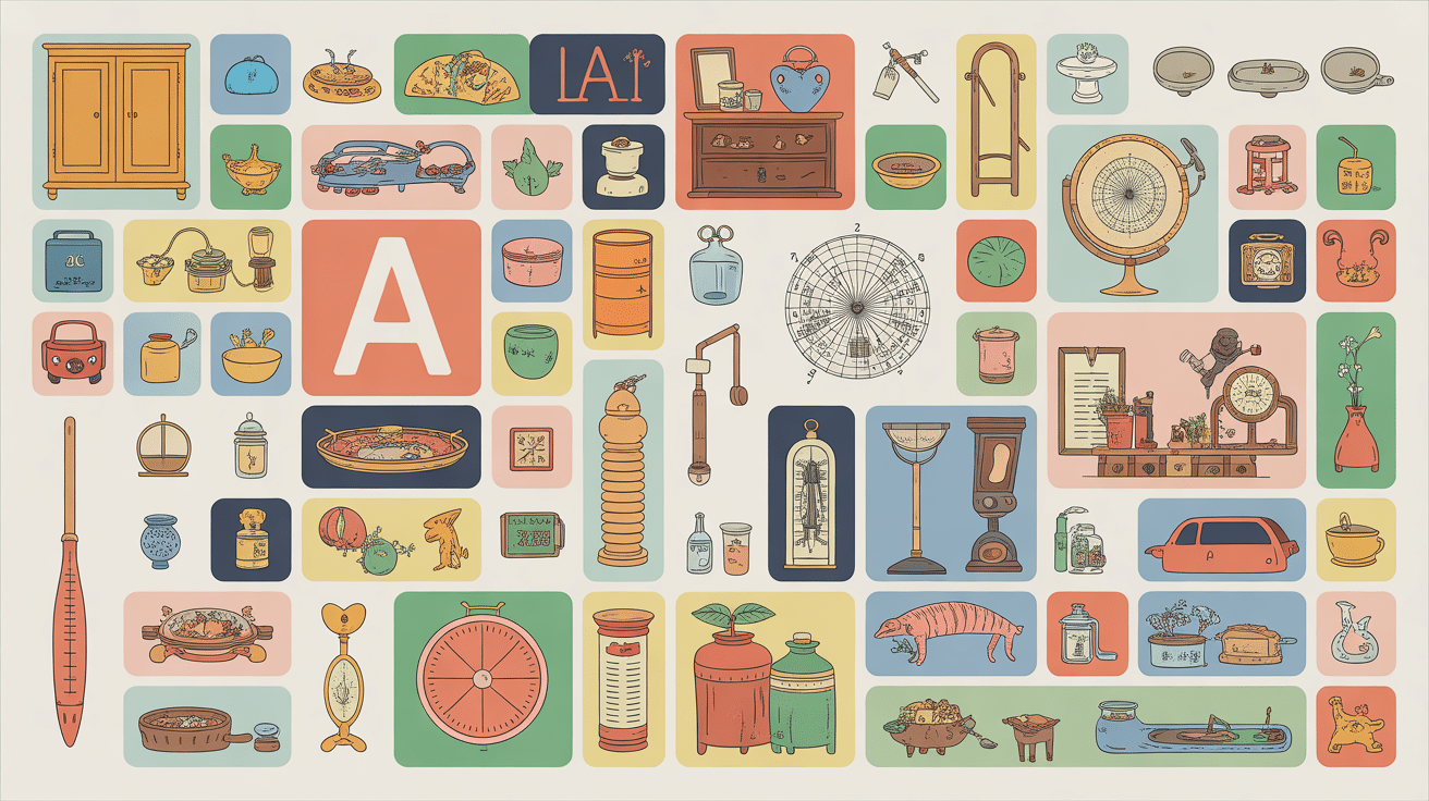 Mosaïque objets en a courants et rares