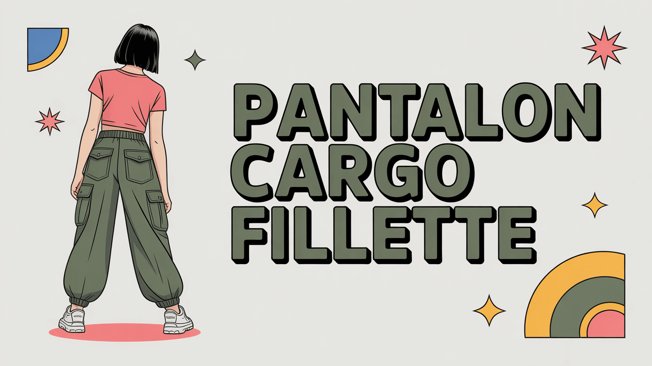 pantalon cargo fillette vue de dos avec poches et motifs décoratifs