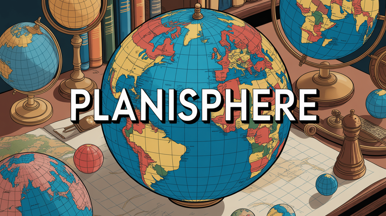 Planisphere coloré sur bureau avec instruments navigation