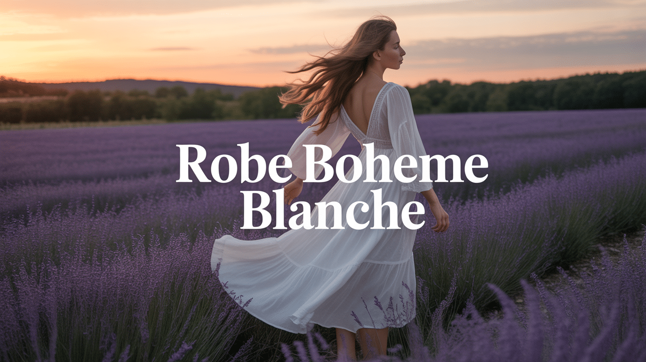 femme robe boheme blanche champ lavande