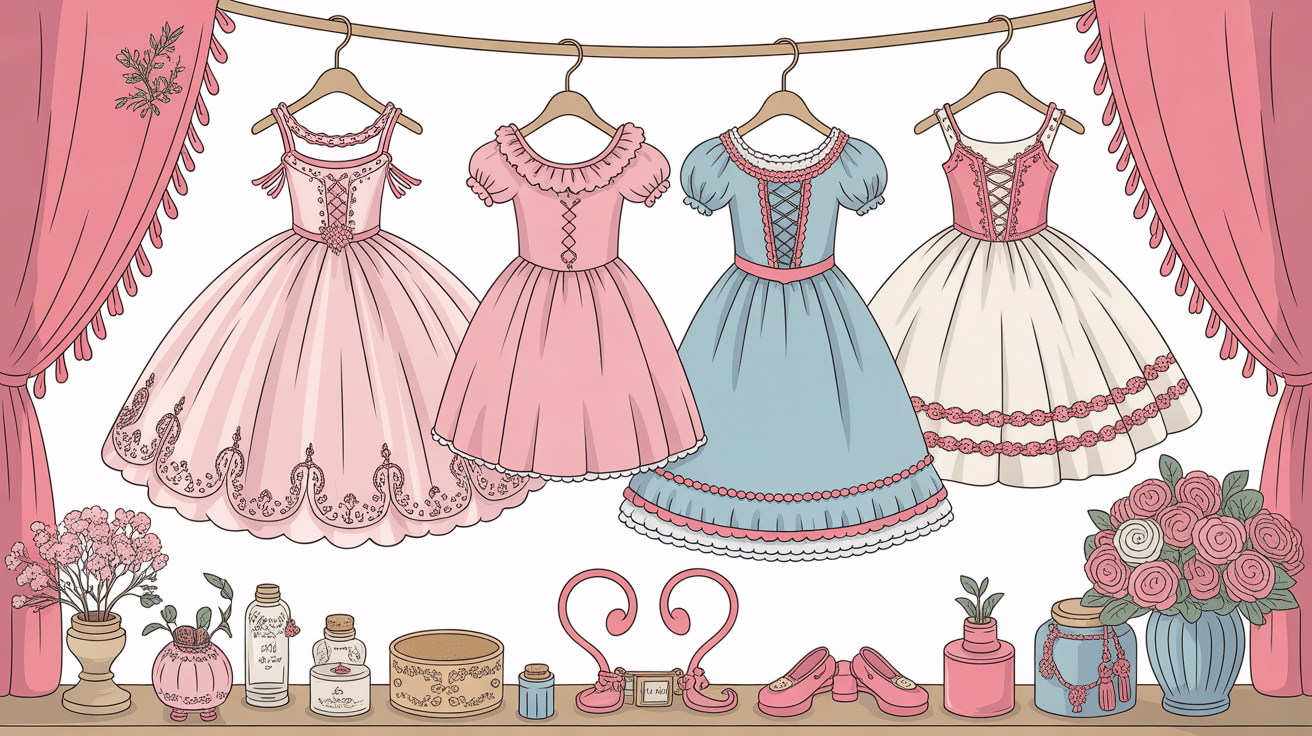 Illustration robes fillette mariage princesses vintage boheme