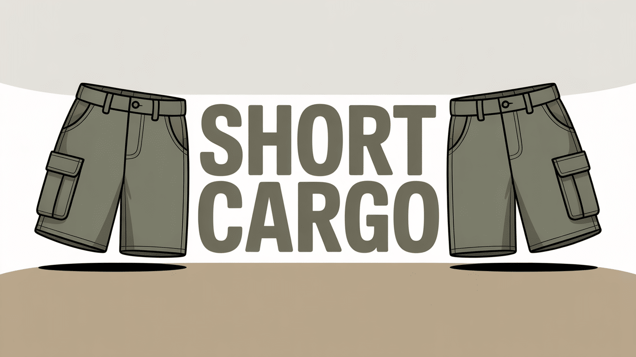 Short cargo kaki avec poches sur fond blanc beige