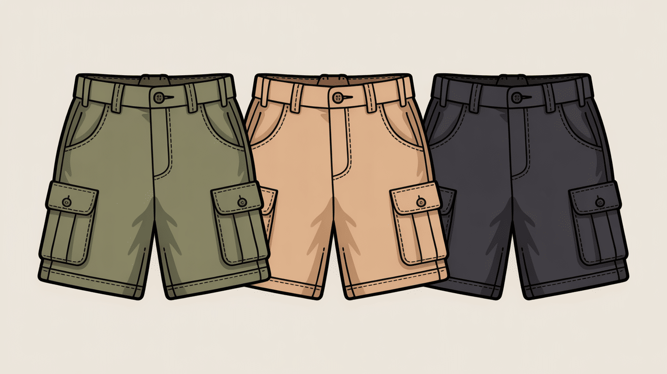 Différents shorts cargo couleurs avec poches