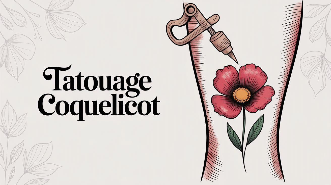 Tatouage coquelicot rouge vif style aquarelle sur peau