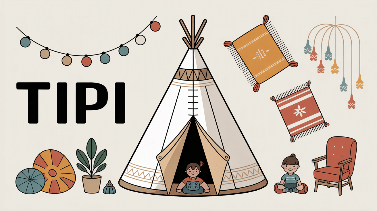 Illustration tipi traditionnel et moderne entouré d’éléments déco