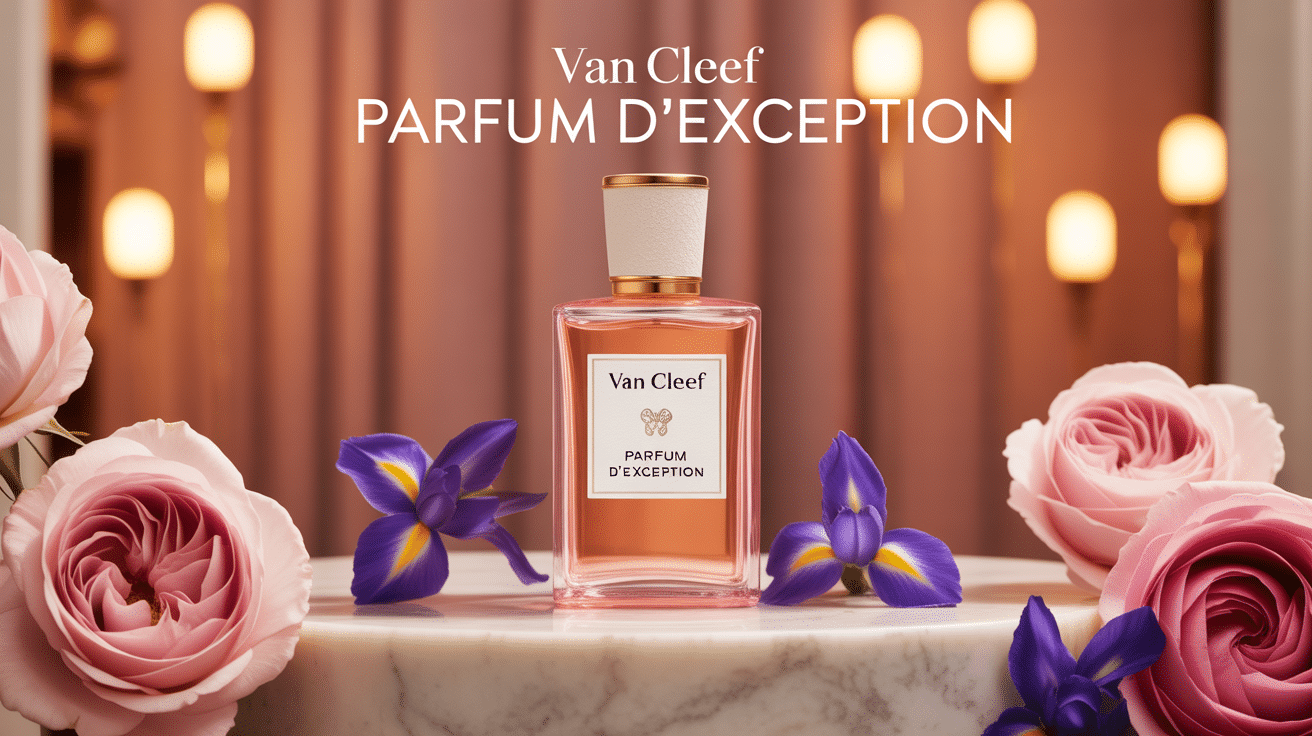 van cleef by van cleef and arpels perfume sur marbre blanc avec pétales