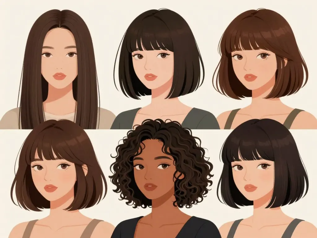 Carré mi long dégradé versions différentes femmes textures