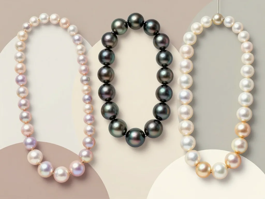 différents types de collier de perles sur socles stylisés