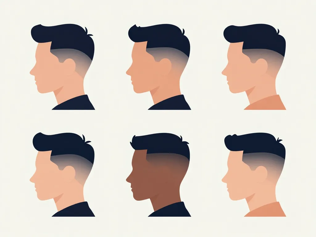 schéma types dégradé américain low mid high skin fade