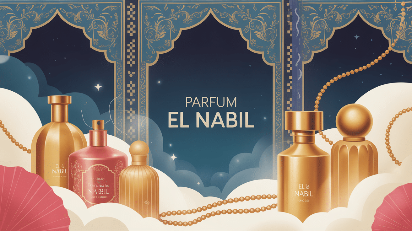 image seo parfum el nabil flacons dorés ambiance orientale