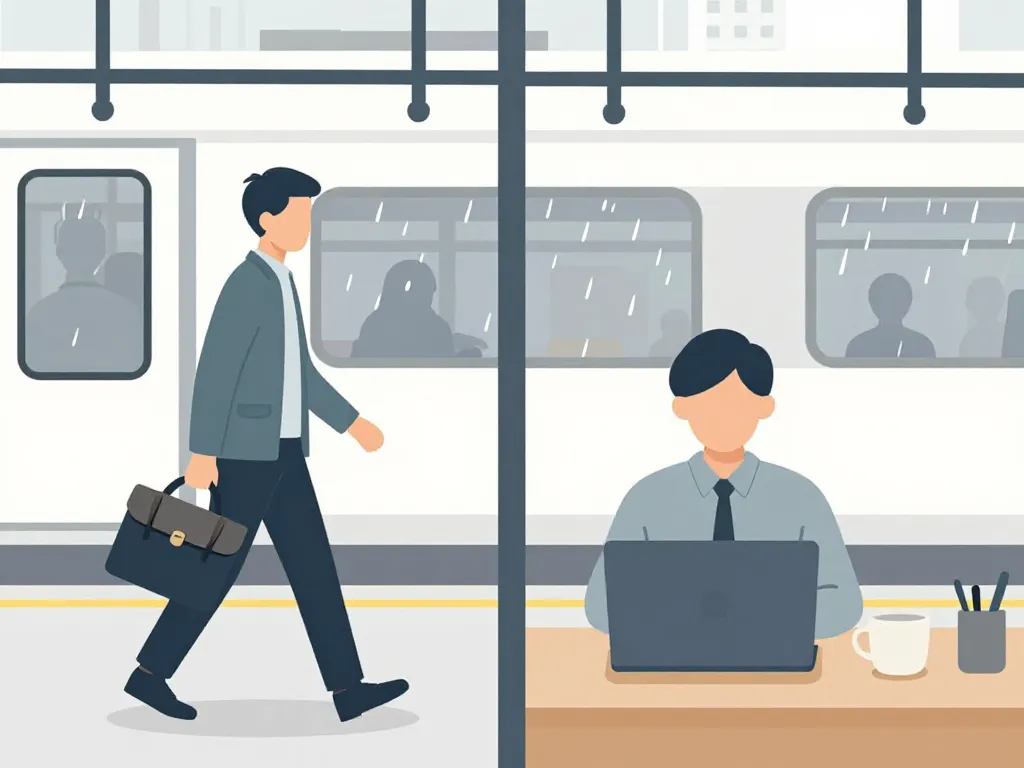 scène pochette ordinateur en déplacement et à la maison