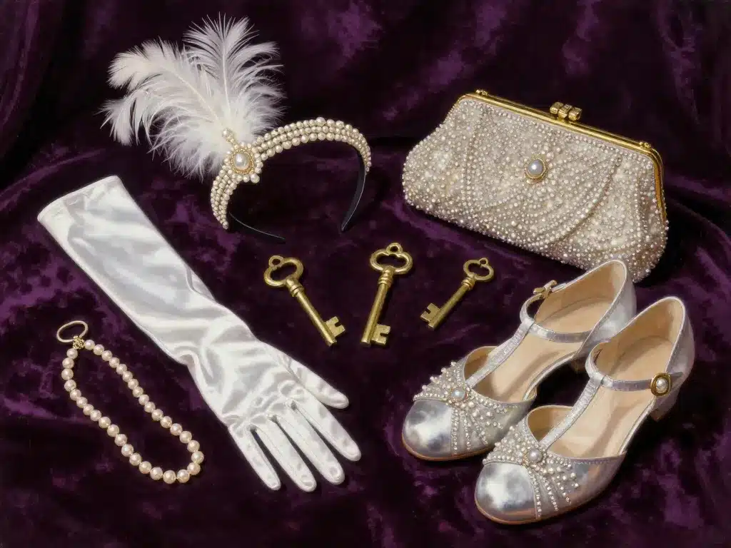 robe charleston accessoires headband gants perles