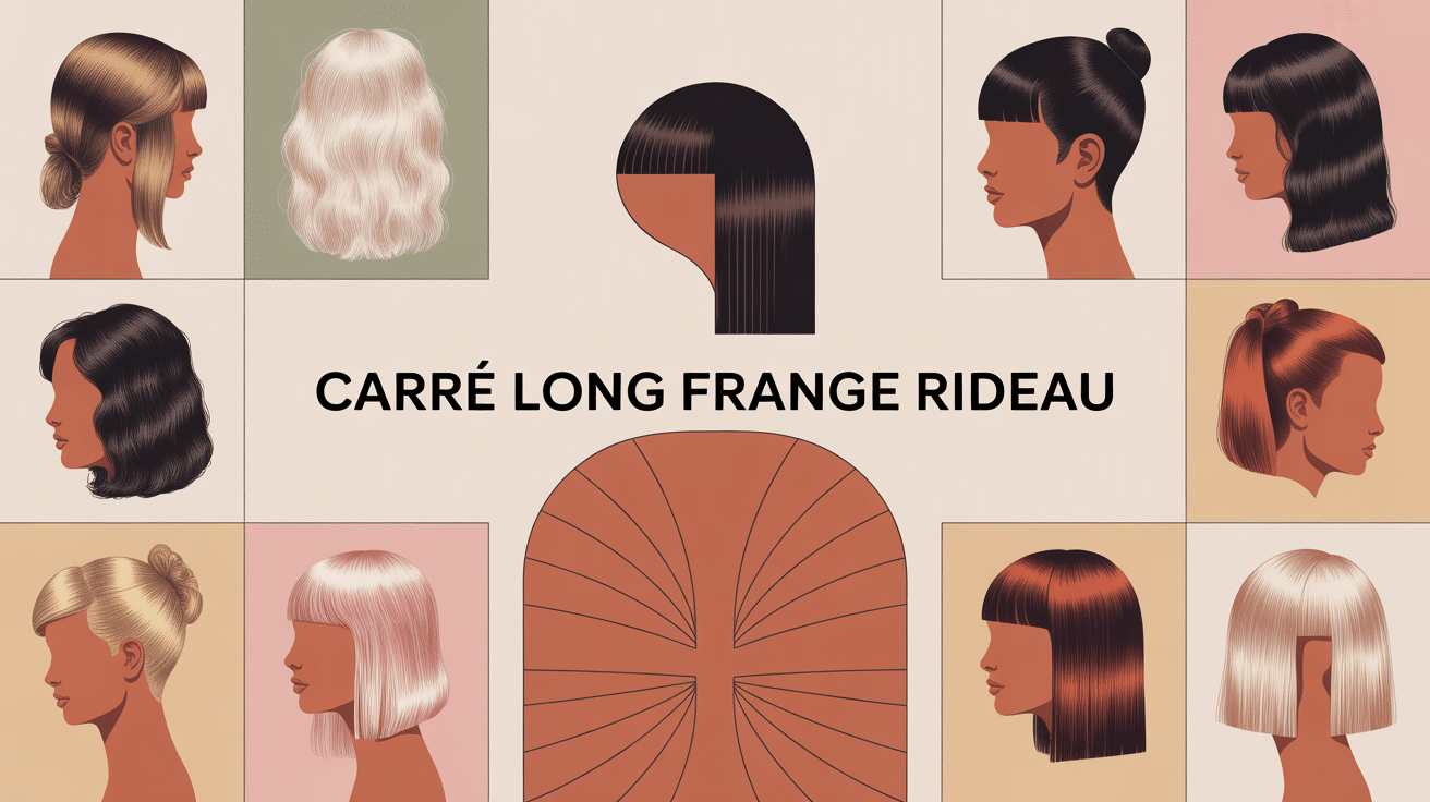 Illustration carré long frange rideau femme stylisée